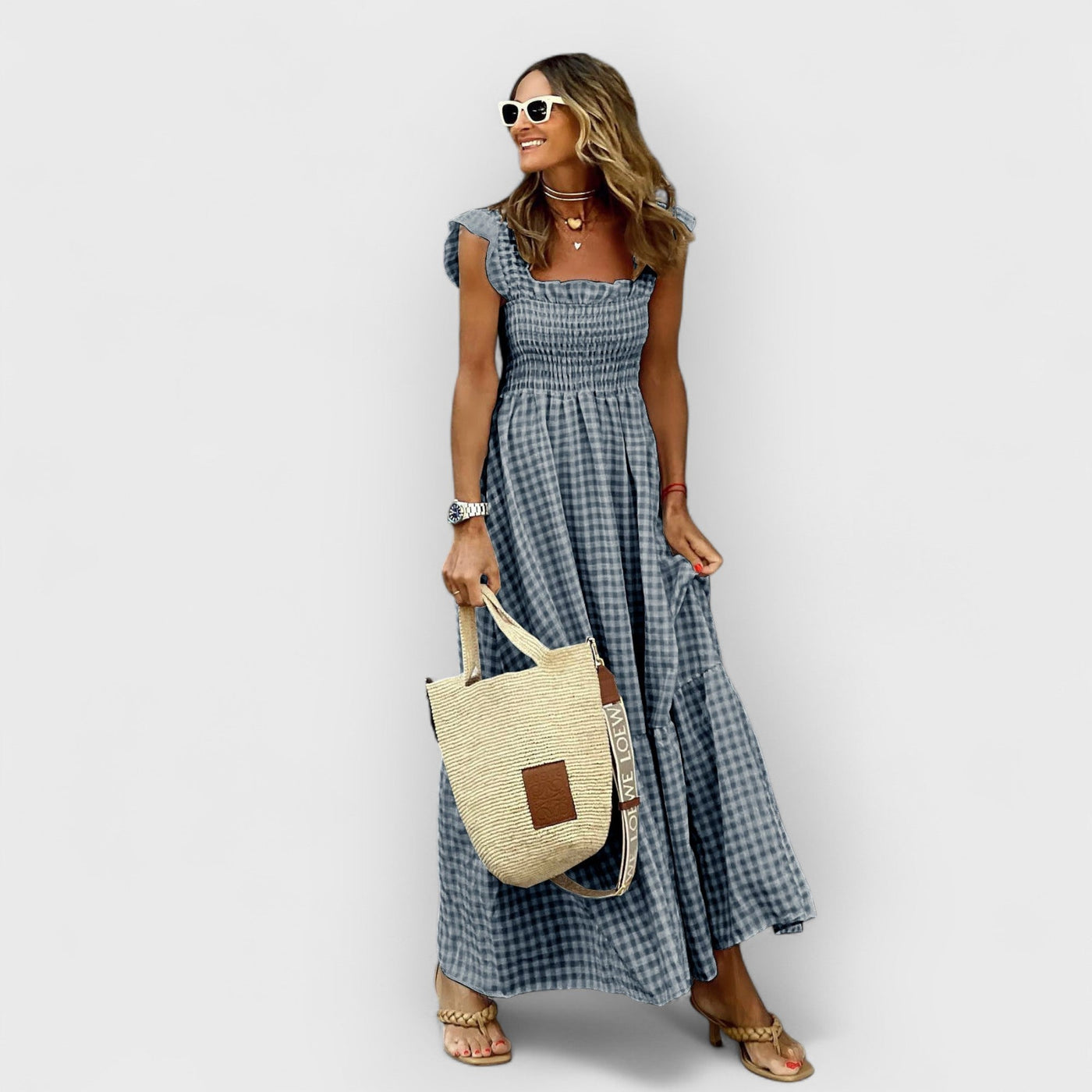 Belly – Plaid Ruffle-Sleeve Smocked Maxi Dress
