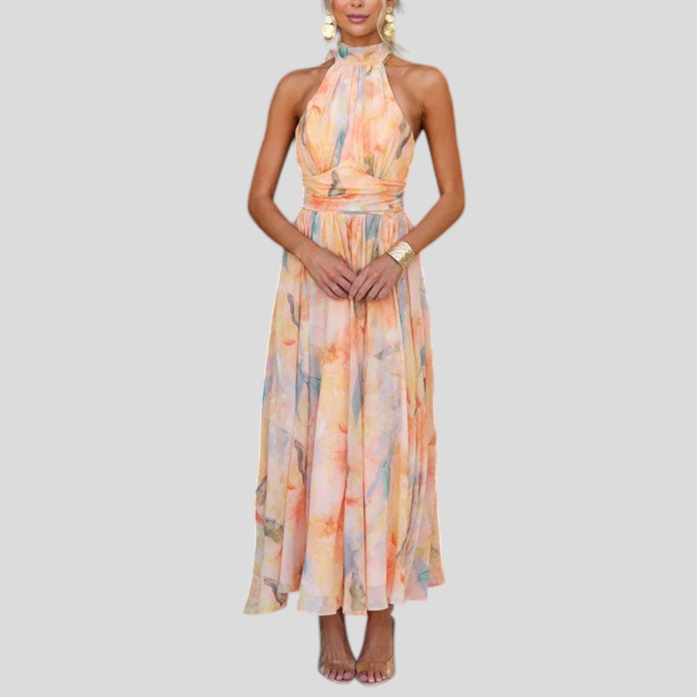 Solana – Watercolor Halter Maxi Dress
