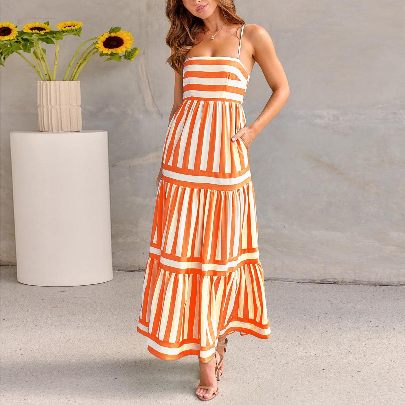 Hannah - Color Block Striped Maxi Dress