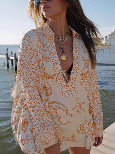 Jolie - Print Tassle Shirt and Elastic Waist Shorts Set