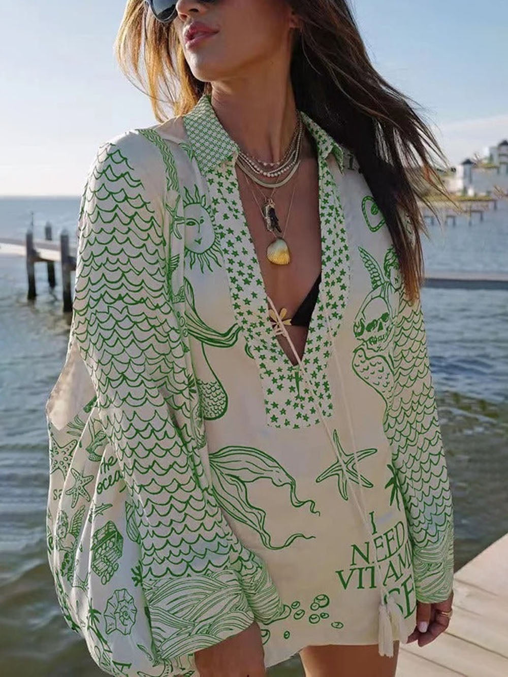 Jolie - Print Tassle Shirt and Elastic Waist Shorts Set