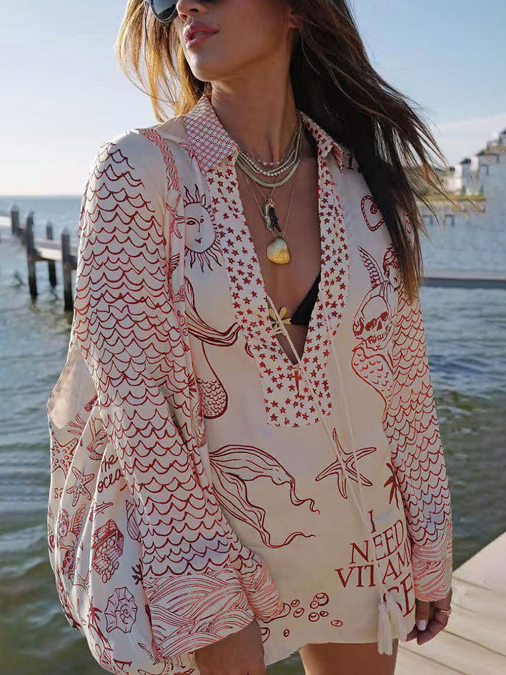 Jolie - Print Tassle Shirt and Elastic Waist Shorts Set