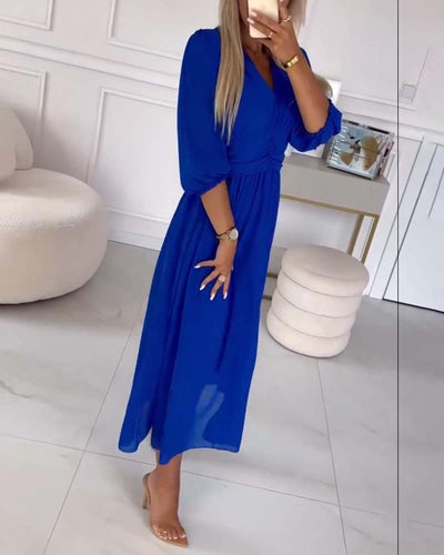 Aitana - V-Neck Solid Color Waist Dress