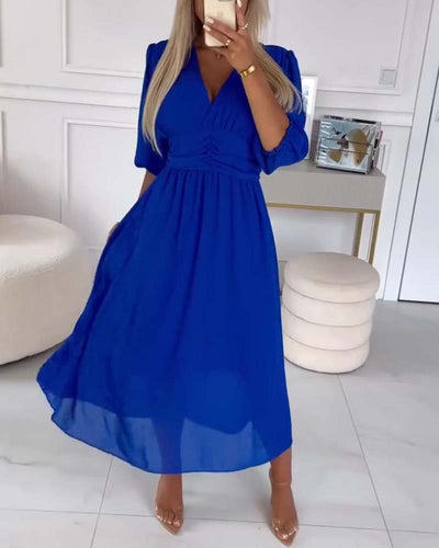 Aitana - V-Neck Solid Color Waist Dress