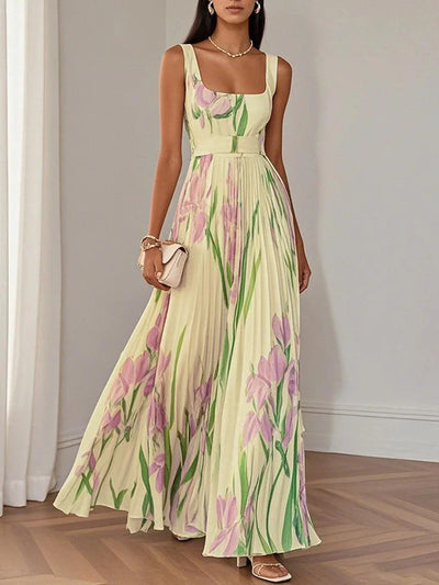 Noelis – Luxury Pleated Floral Maxi Dress