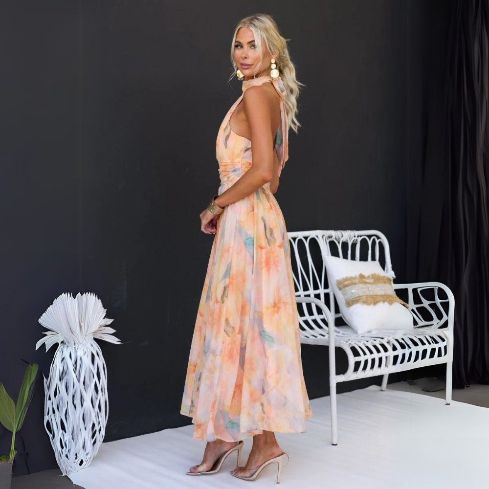 Solana – Watercolor Halter Maxi Dress