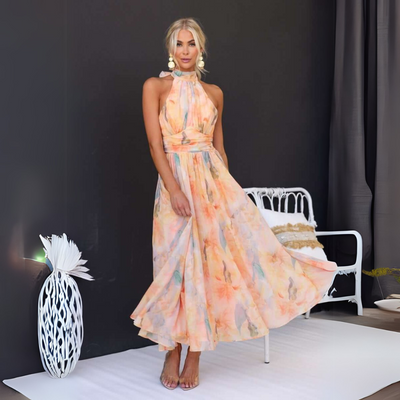 Solana – Watercolor Halter Maxi Dress