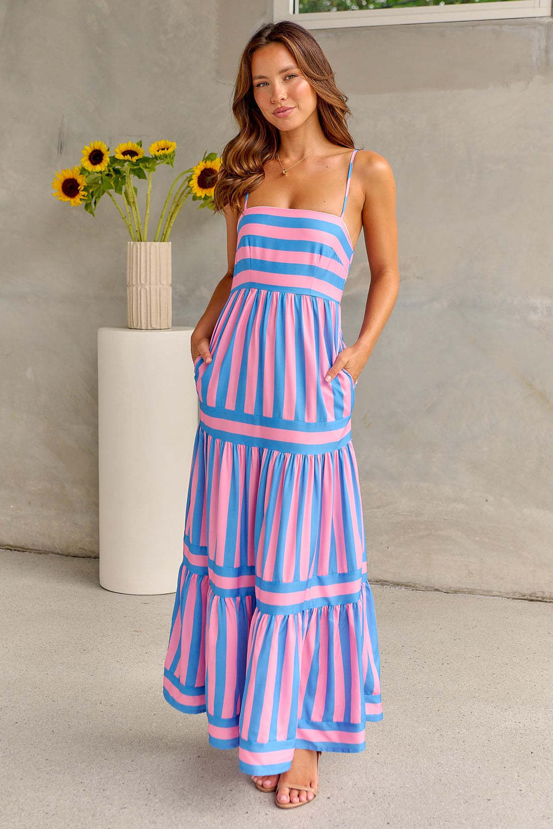 Hannah - Color Block Striped Maxi Dress