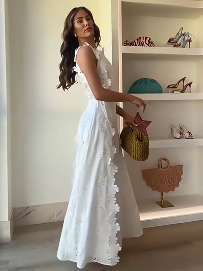 Elenora – Lace Floral Tie-Strap Maxi Dress