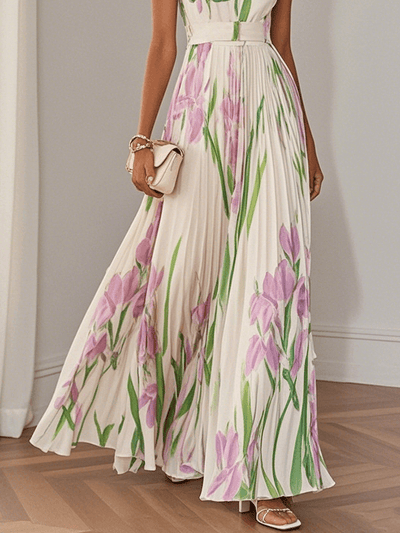 Noelis – Luxury Pleated Floral Maxi Dress