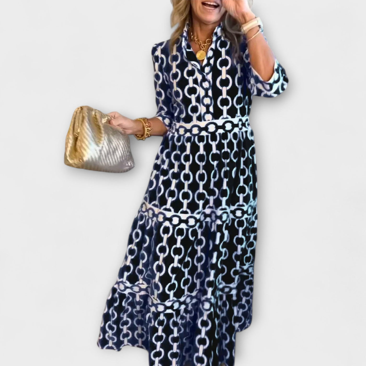 Elanora – Chain Print Shirt Midi Dress