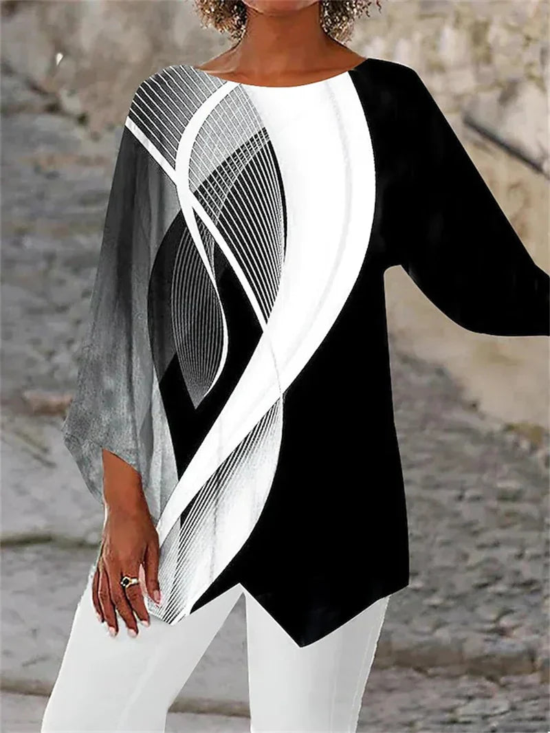 Amelie - Round Neck And Long Sleeve Printed Shirt