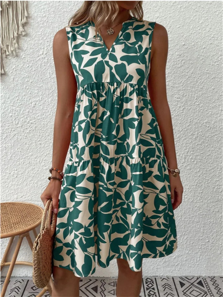 Natalia - Stylish Summer Dress With Leaf Print