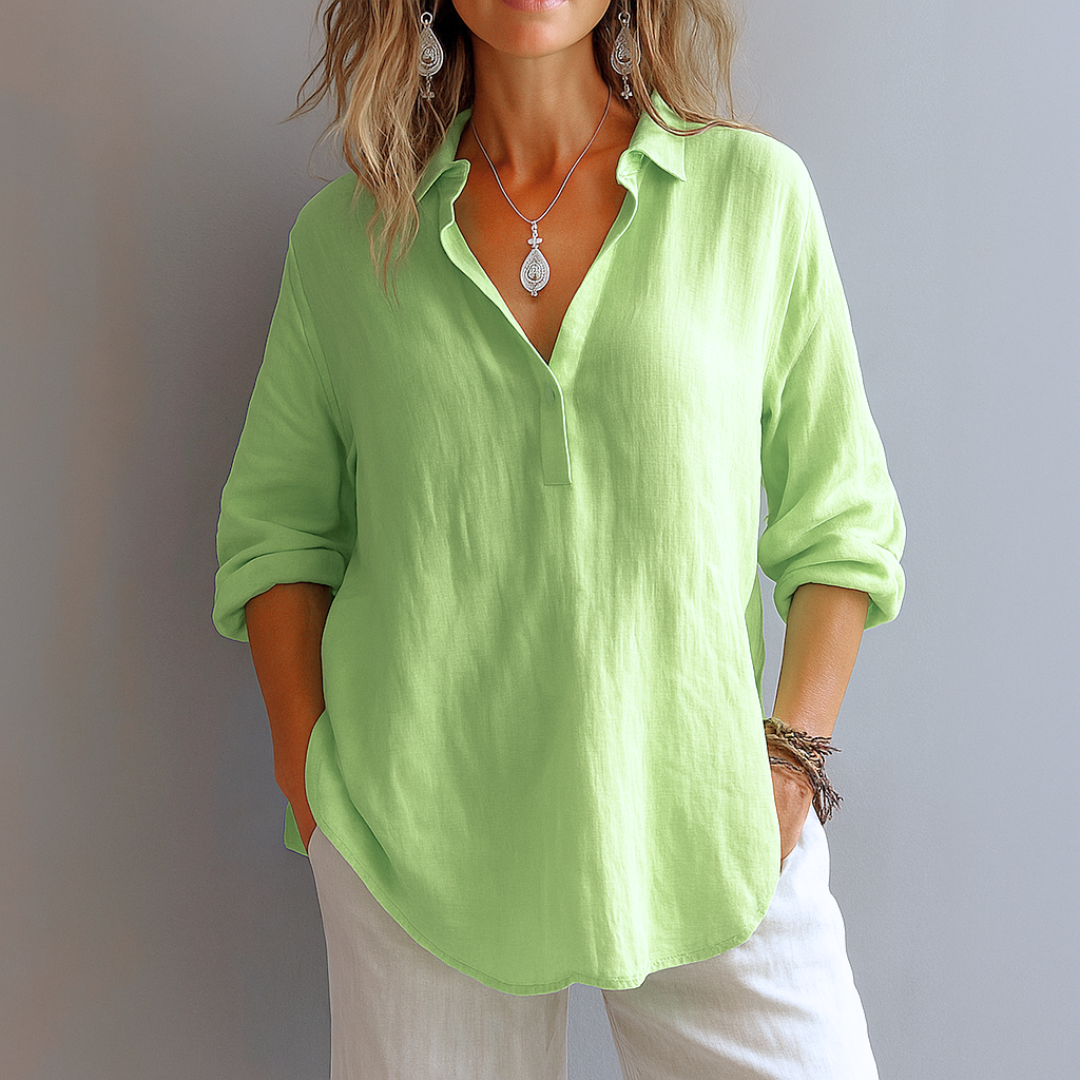 Elowen – Effortless Linen V-Neck Blouse