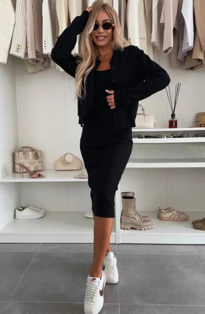 Elvira – Ribbed Dress & Bomber Jacket Set