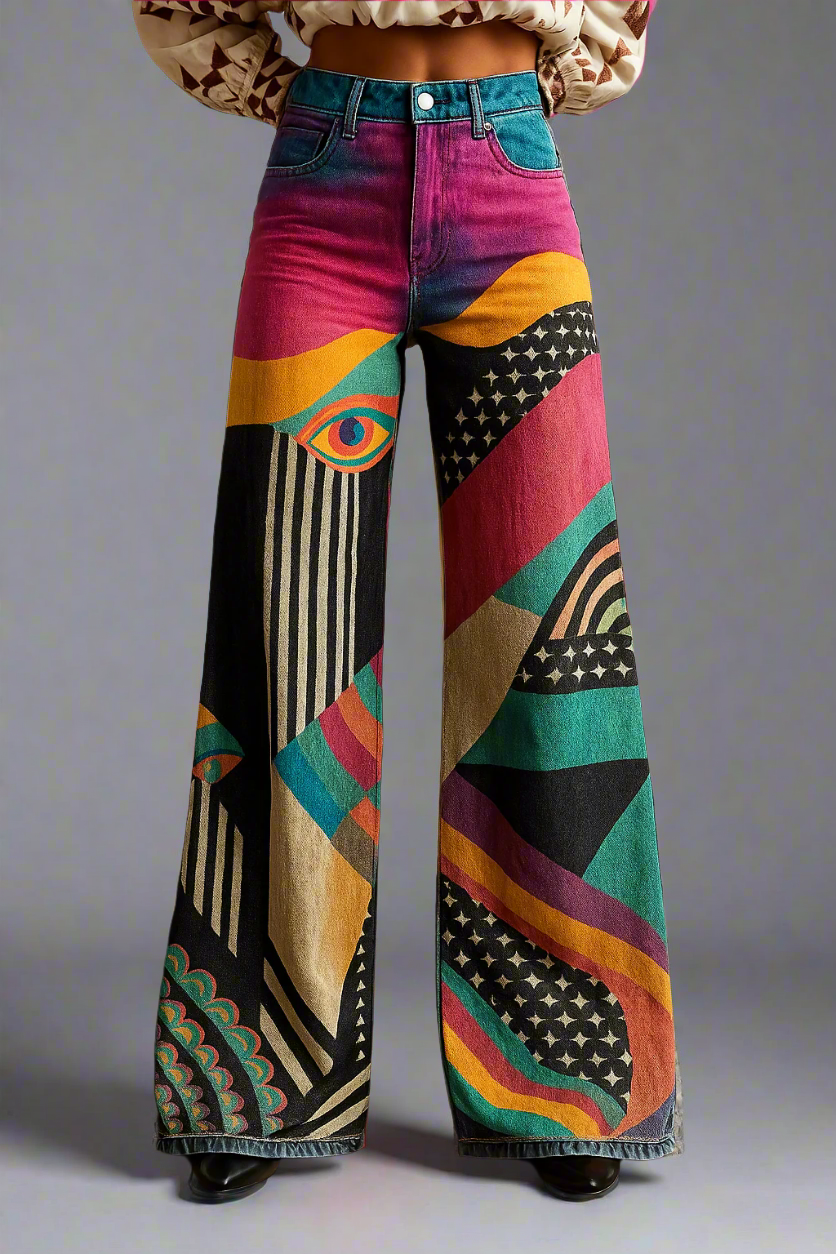 Adele – Vintage Graphic Wide-Leg Pants
