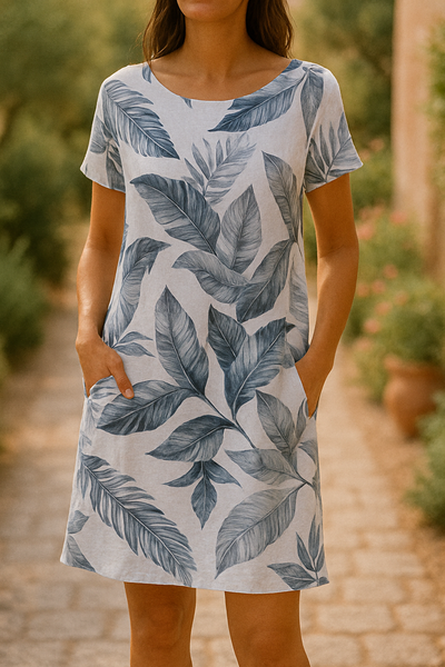 Serel – Golden Botanical Linen Dress