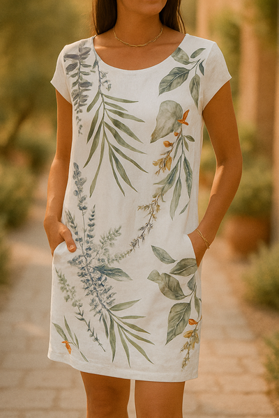 Serel – Golden Botanical Linen Dress