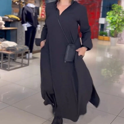 Mapi - Side slit lapel loose Long Dress