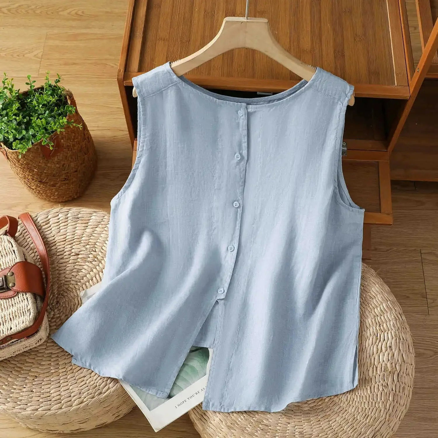 Celena – Reversible Linen-Blend Vest Top