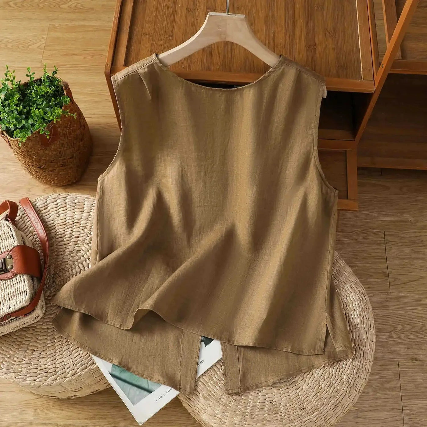 Celena – Reversible Linen-Blend Vest Top