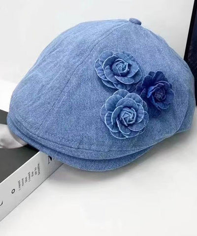Belle - Fashion Blue Floral Versatile Denim Beret Hat
