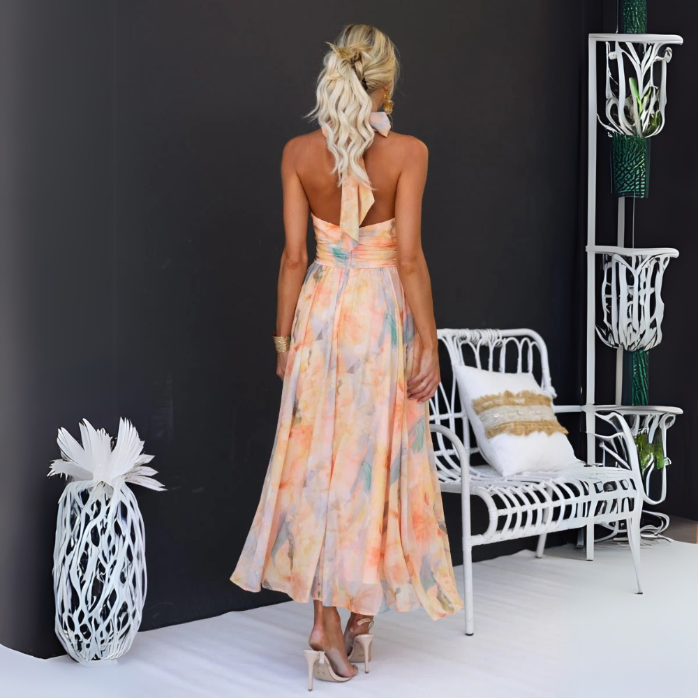 Solana – Watercolor Halter Maxi Dress