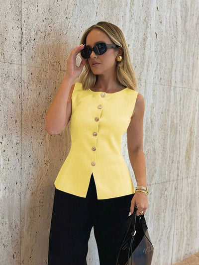 Kaylin – Sleeveless Button Peplum Top