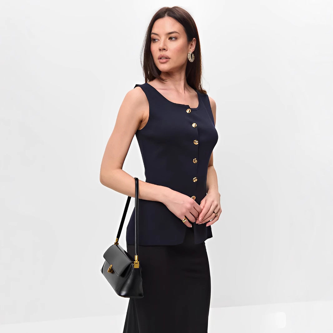 Kaylin – Sleeveless Button Peplum Top