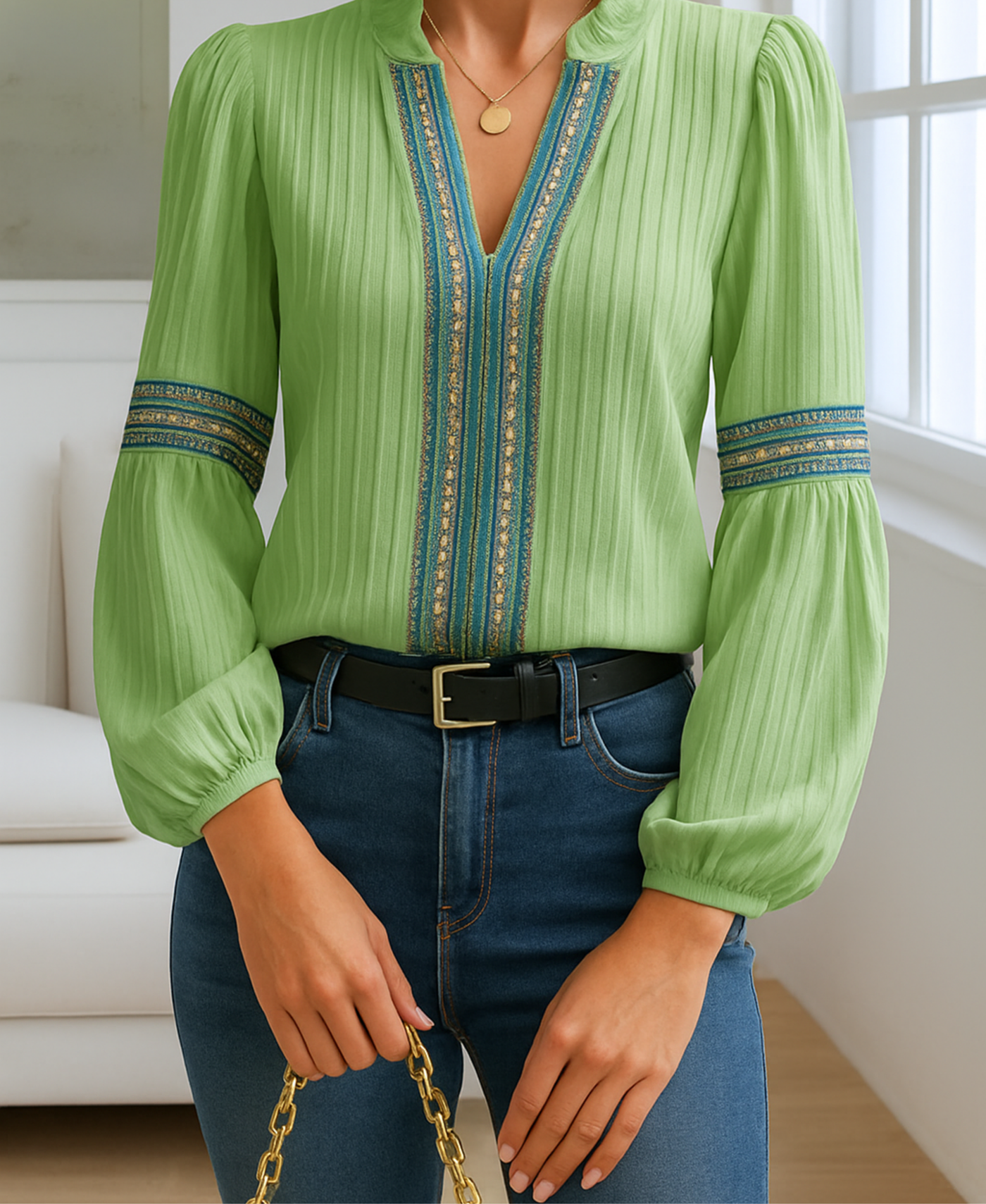 Eliane – Embroidered V-Neck Blouse