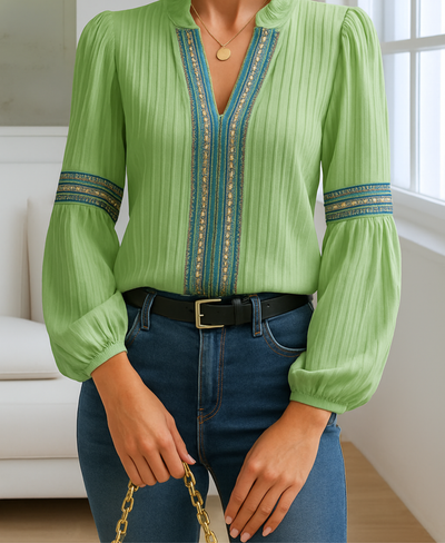 Eliane – Embroidered V-Neck Blouse