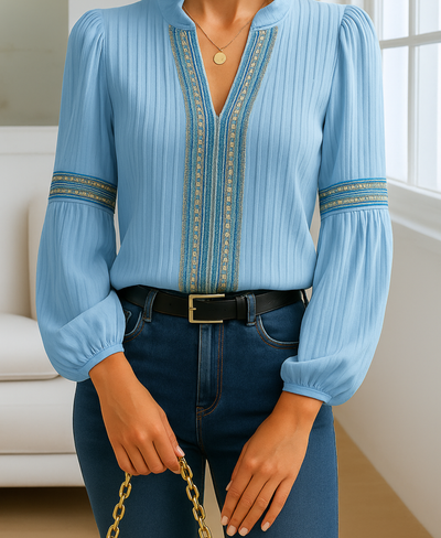 Eliane – Embroidered V-Neck Blouse