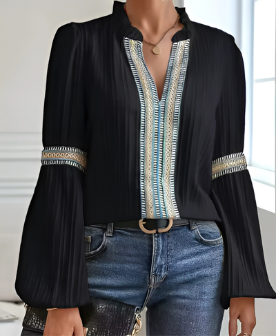 Eliane – Embroidered V-Neck Blouse