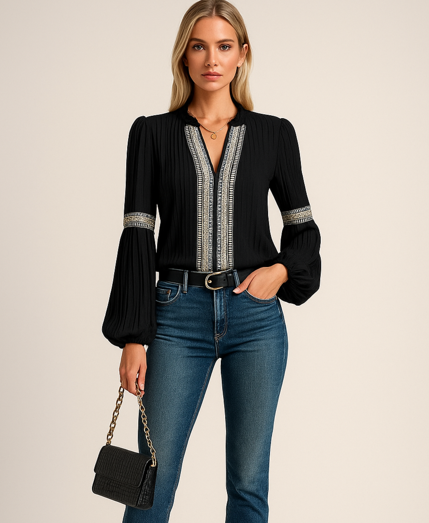 Eliane – Embroidered V-Neck Blouse