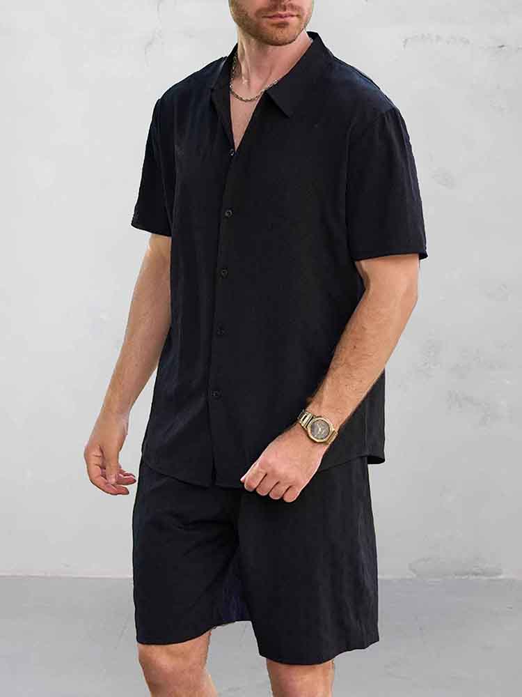 Christian - Casual Jacquard Shirt Shorts Set