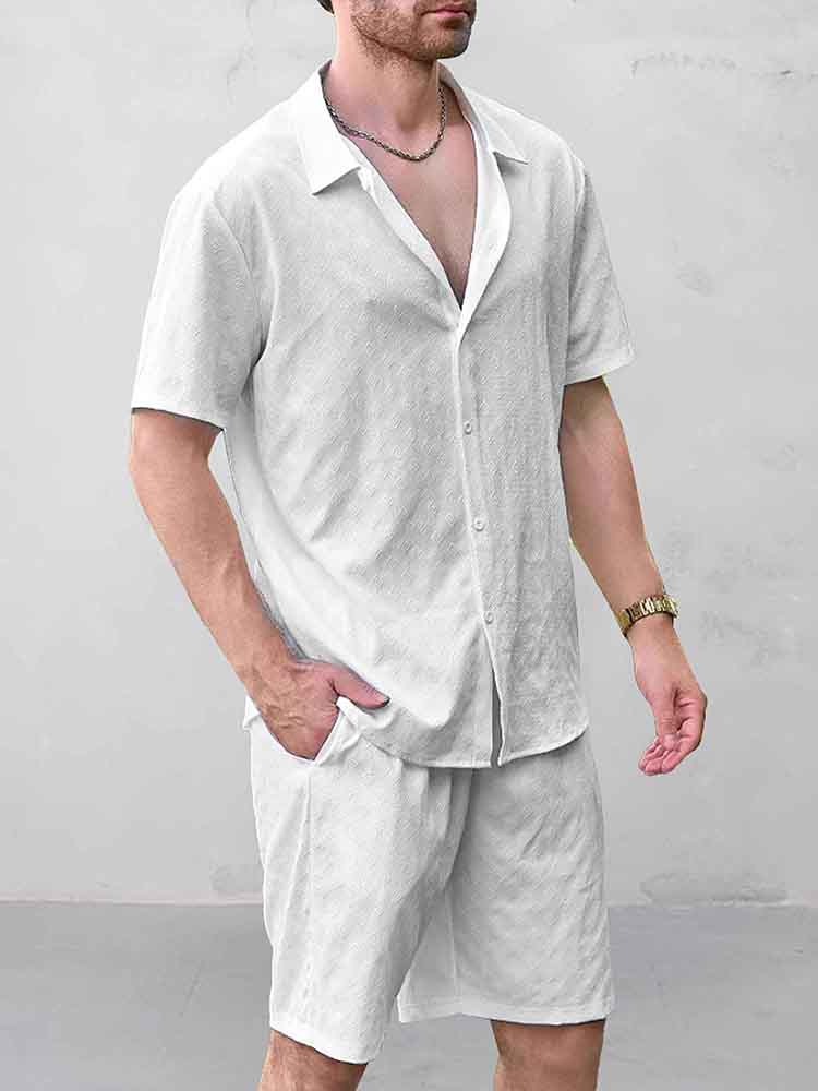 Christian - Casual Jacquard Shirt Shorts Set