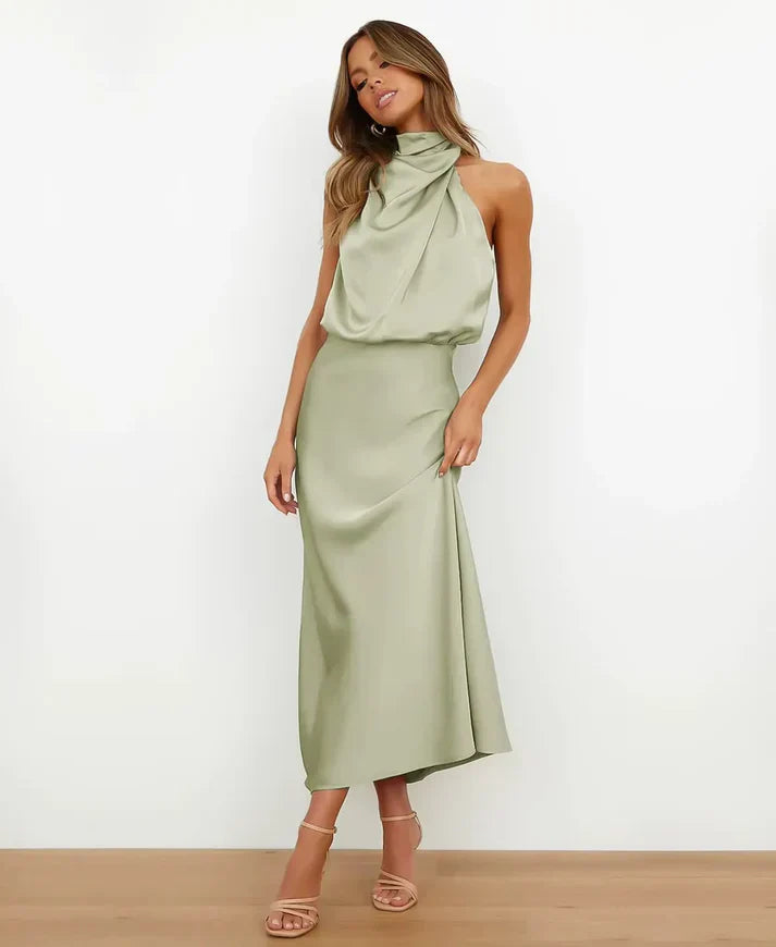 Celestine – Graceful High-Waist Midi Dress