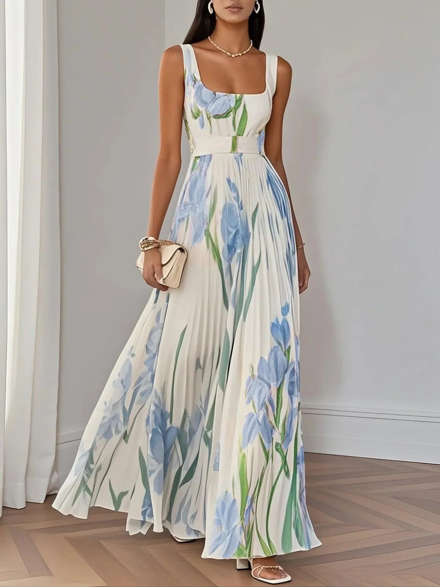 Noelis – Luxury Pleated Floral Maxi Dress