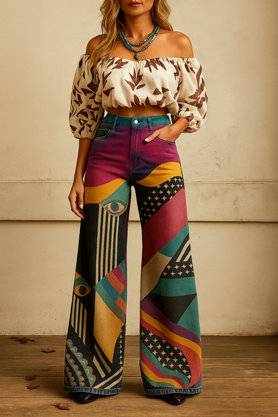 Adele – Vintage Graphic Wide-Leg Pants