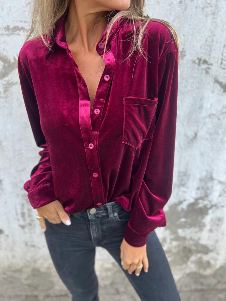 Celeste – Velvet Button-Down Blouse