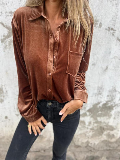 Celeste – Velvet Button-Down Blouse