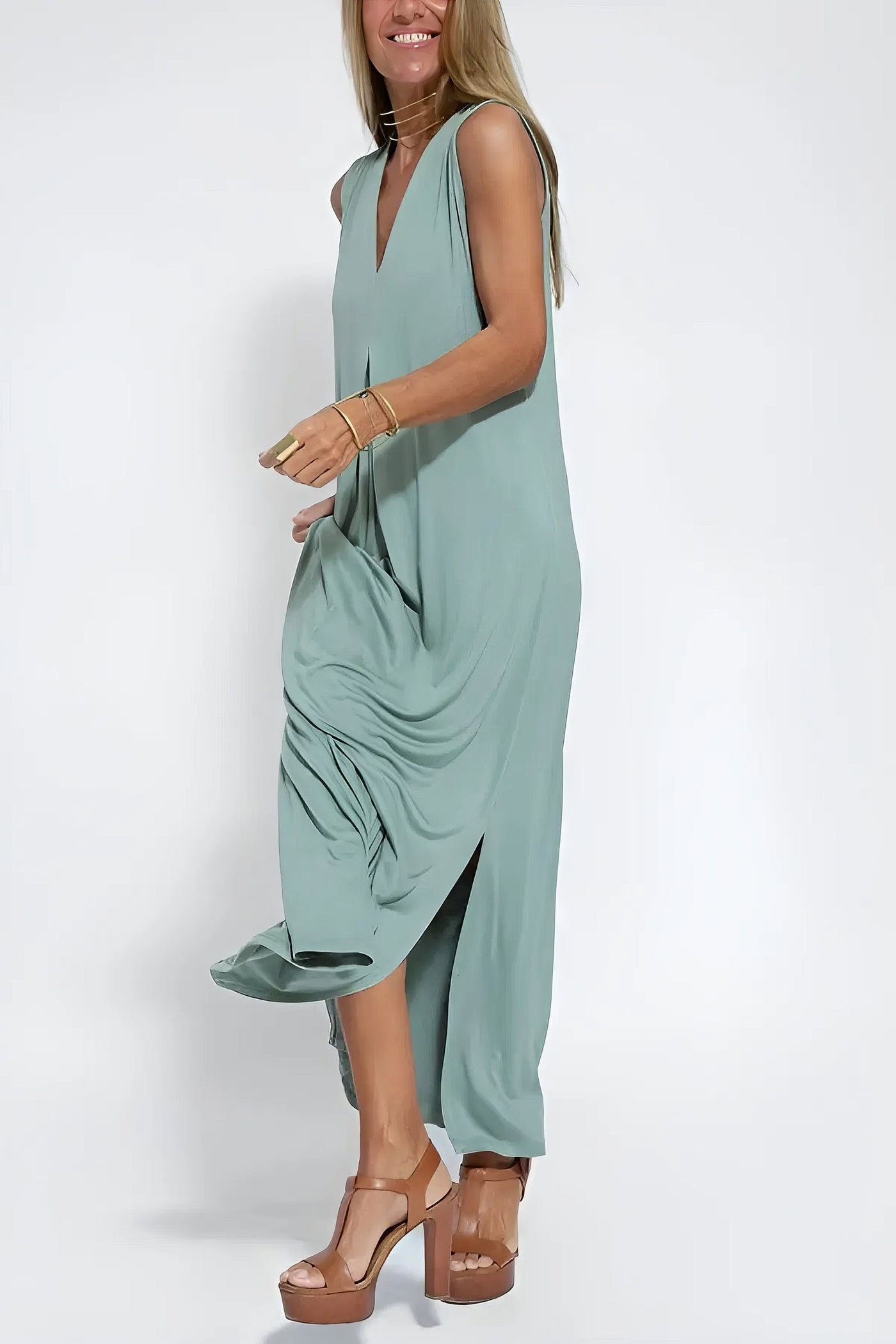 Aurora – 2-Piece V-Neck Long Dress & Cardigan Set